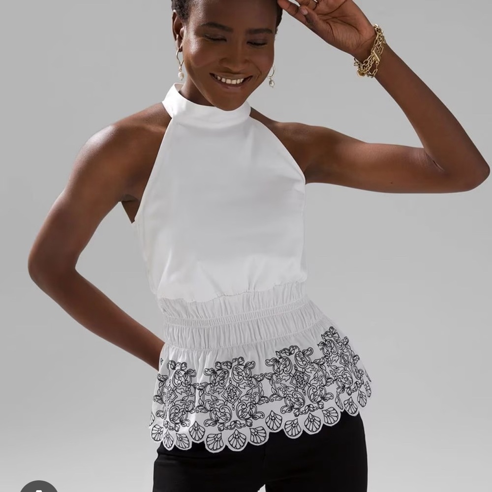 WHBM Poplin Cut Out Halter Top NWT